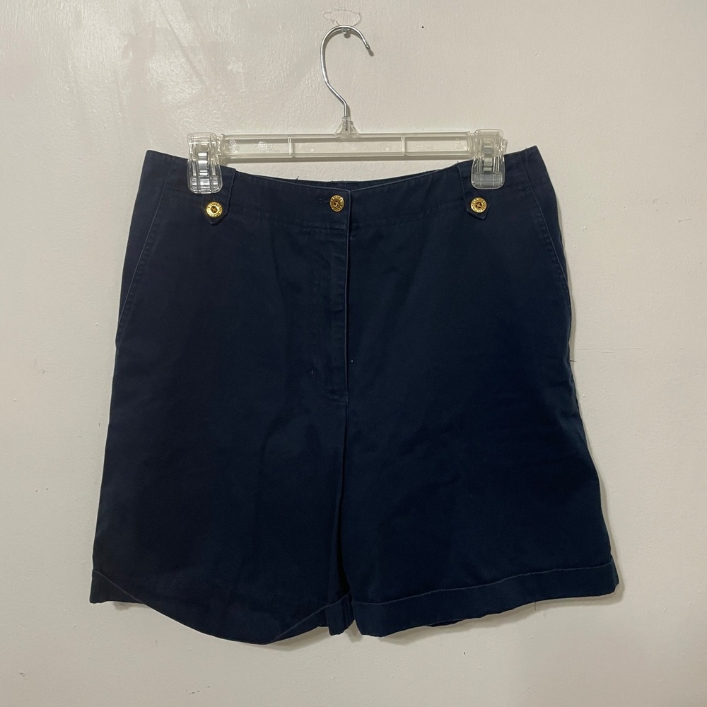 Lauren Ralph Lauren Navy Cotton Chino Shorts Gold Buttons 8 Nautical Old Money
